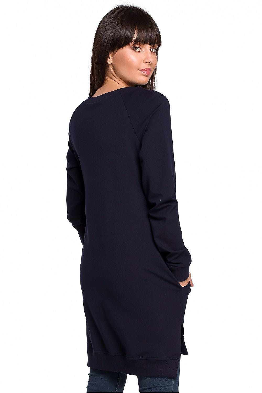 Sweatshirt med sidespalter / Oversize - BeWear til dame fra MS StyleHaven, laget av Bomull, farge Grå, størrelse M, med long ermer, perfekt til dress