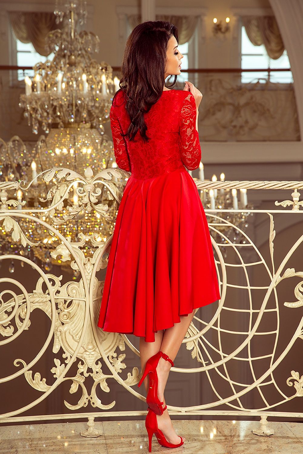 Nicolle asymmetrisk blondekjole – elegant og flytende kjole for spesielle anledninger til dame fra MS StyleHaven, laget av Viskose; polyester, farge Grønn, størrelse XXL, med 3-4; long ermer, perfekt til casual; dress