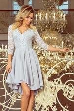 Nicolle asymmetrisk blondekjole – elegant og flytende kjole for spesielle anledninger til dame fra MS StyleHaven, laget av Viskose; polyester, farge Grønn, størrelse XXXL, med 3-4; long ermer, perfekt til casual; dress
