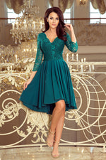 Nicolle asymmetrisk blondekjole – elegant og flytende kjole for spesielle anledninger til dame fra MS StyleHaven, laget av Viskose; polyester, farge Marineblå 2, størrelse L, med 3-4; long ermer, perfekt til casual; dress