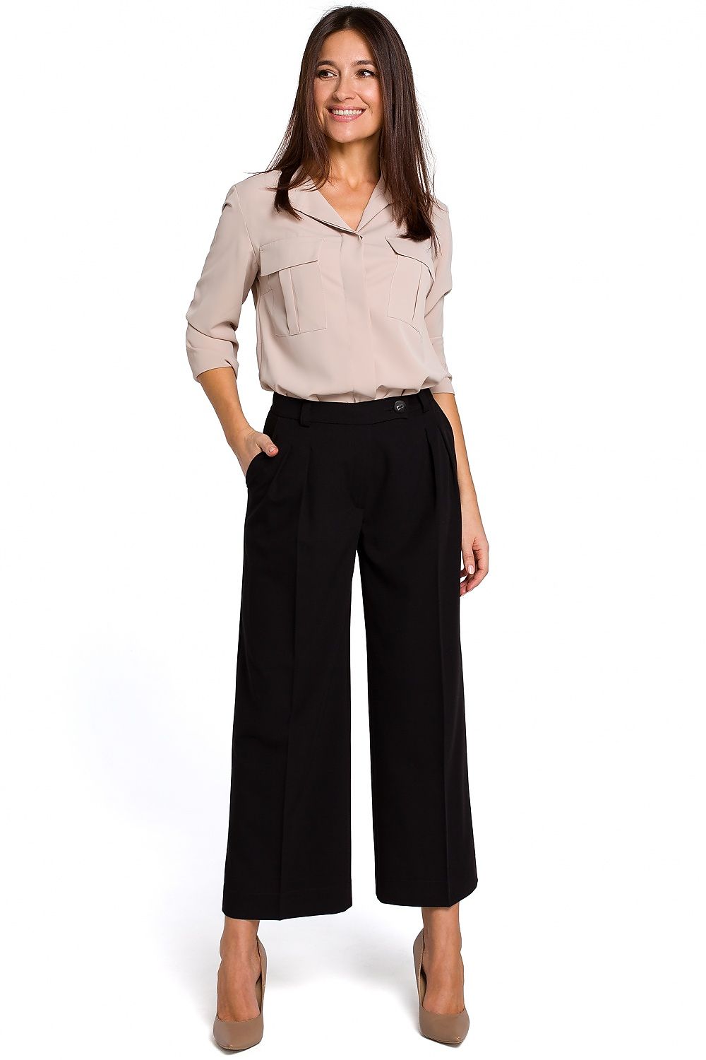 Damebukser Stylove til dame fra MS StyleHaven, laget av Viskose; polyester, farge Svart, størrelse s, med 45720 ermer, bukselengde long, perfekt til dress
