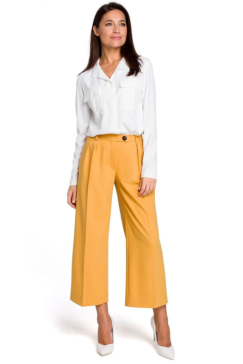 Damebukser Stylove til dame fra MS StyleHaven, laget av Viskose; polyester, farge beige, størrelse M, med 45720 ermer, perfekt til dress