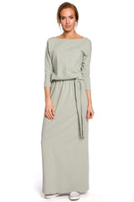 Maxi Dagkjole Moe til dame fra MS StyleHaven, laget av Bomull, farge Grønn, størrelse S/M, med 45720 ermer, maxi lengde, kjolestil sheath, perfekt til casual; dress