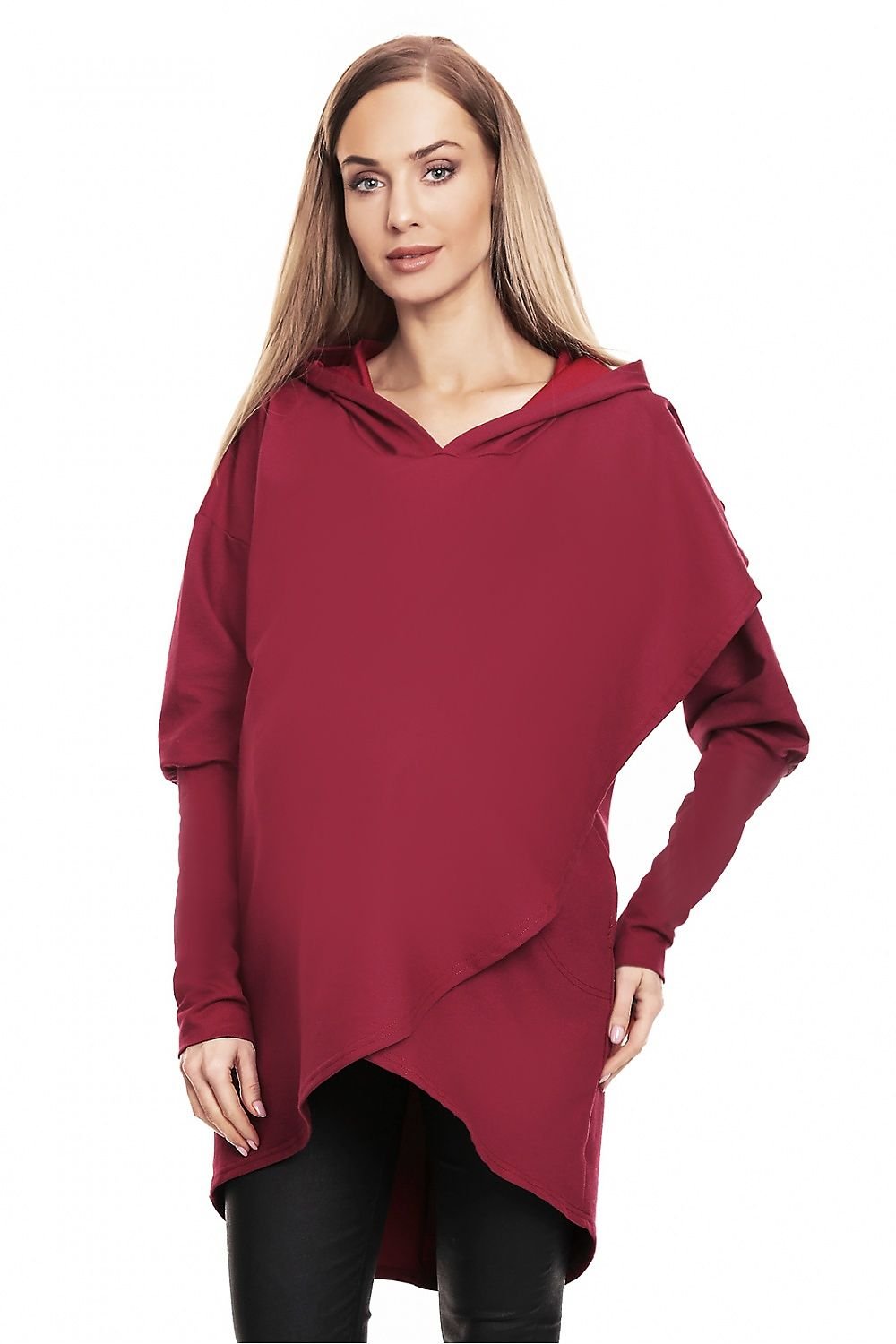 Koselig hettegenser for gravide i lag fra PeeKaBoo til dame fra MS StyleHaven, laget av Bomull; Elastan, farge Rød, størrelse S/M, med long; cap ermer, perfekt til casual; dress