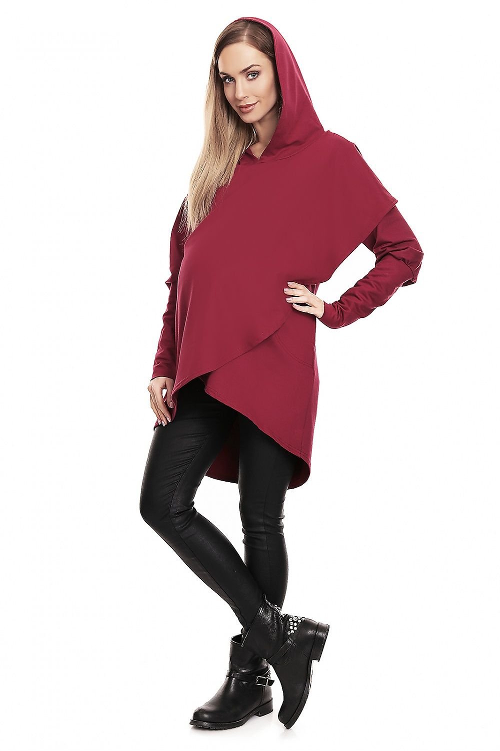 Koselig hettegenser for gravide i lag fra PeeKaBoo til dame fra MS StyleHaven, laget av Bomull; Elastan, farge Rød, størrelse L/XL, med long; cap ermer, perfekt til casual; dress