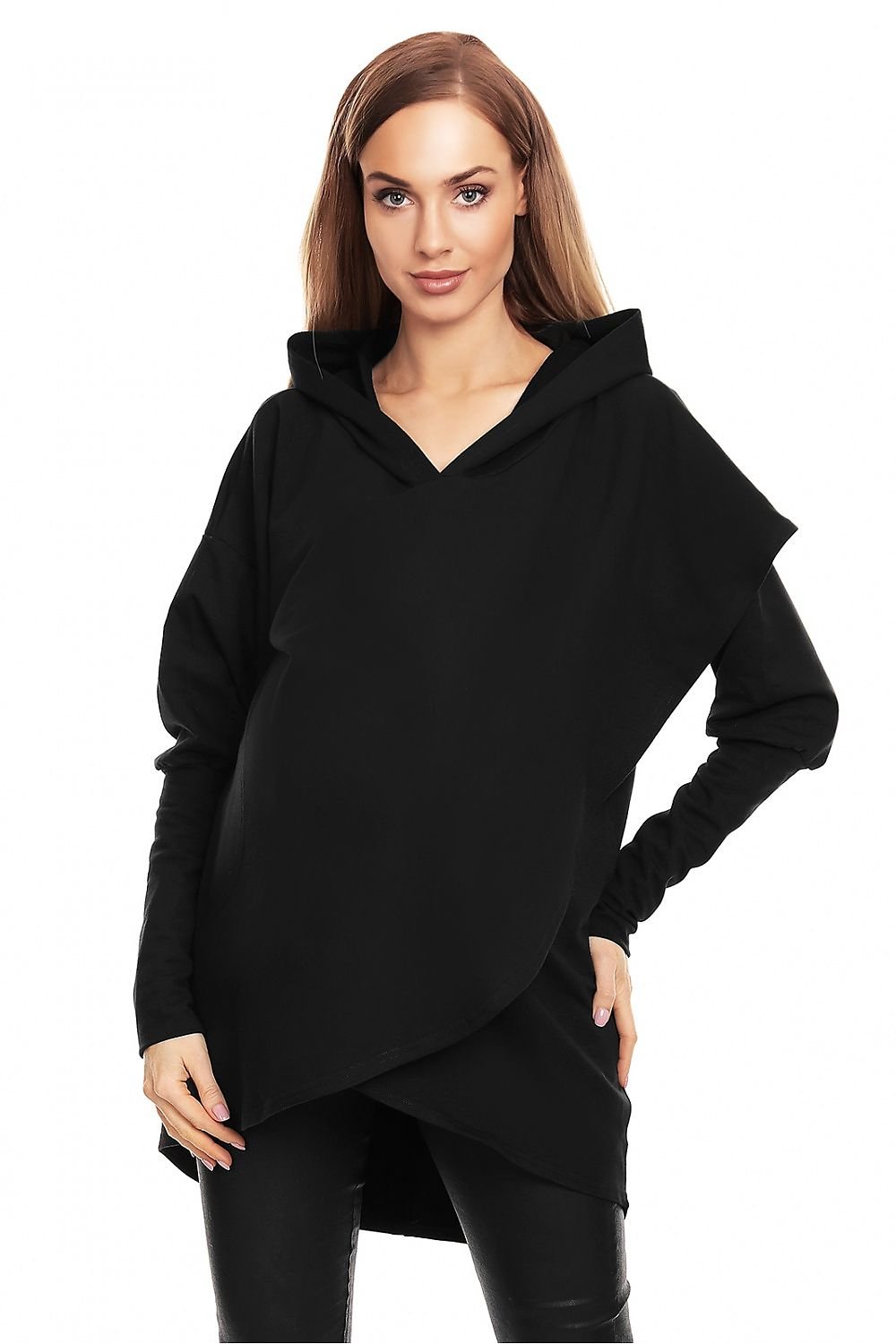 Koselig hettegenser for gravide i lag fra PeeKaBoo til dame fra MS StyleHaven, laget av Bomull; Elastan, farge Svart, størrelse L/XL, med long; cap ermer, perfekt til casual; dress