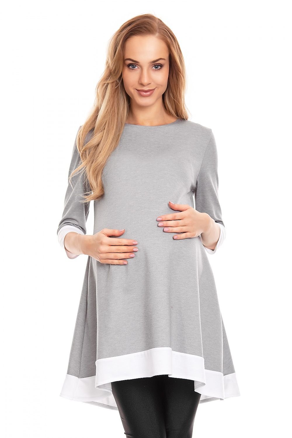 Flowing Grace gravidkjole fra PeeKaBoo til dame fra MS StyleHaven, laget av polyester; Elastan; Viskose, farge Grå, størrelse S/M, med 3-4; long ermer, mini; short lengde, kjolestil sweater; other; tank; shirt; flared; drop-waist; a-line, perfekt til casual; dress