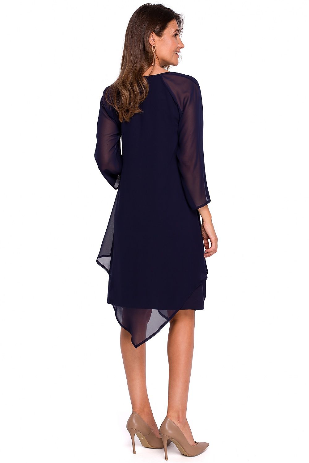 Cocktailkjole Stylove til dame fra MS StyleHaven, laget av polyester, farge Marineblå, størrelse M, med lang ermer, perfekt til dress