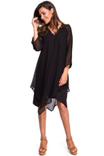 Cocktailkjole Stylove til dame fra MS StyleHaven, laget av polyester, farge Marineblå, størrelse L, med lang ermer, perfekt til dress
