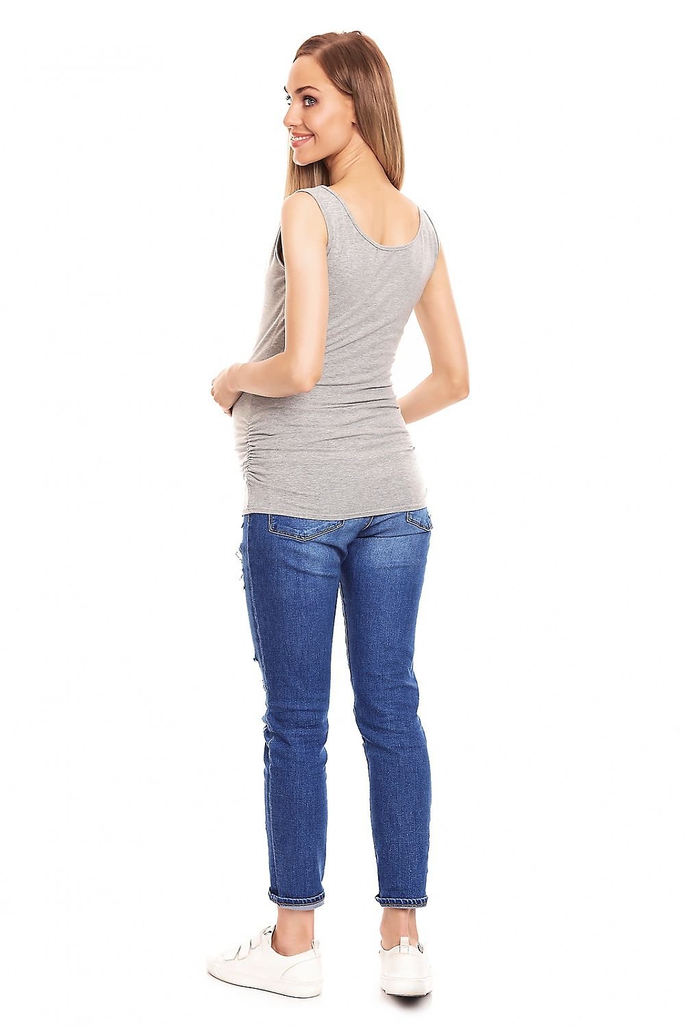 Plissert gravidtop fra PeeKaBoo til dame fra MS StyleHaven, laget av Elastan; Viskose, farge Blå, størrelse XXL, med strapless ermer, perfekt til casual; dress