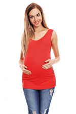 Plissert gravidtop fra PeeKaBoo til dame fra MS StyleHaven, laget av Elastan; Viskose, farge Rød, størrelse S/M, med strapless; sleeveless; 3-4 ermer, perfekt til casual; dress