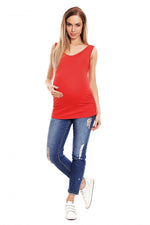 Plissert gravidtop fra PeeKaBoo til dame fra MS StyleHaven, laget av Elastan; Viskose, farge Rød, størrelse L/XL, med strapless; sleeveless; 3-4 ermer, perfekt til casual; dress