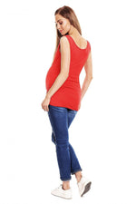 Plissert gravidtop fra PeeKaBoo til dame fra MS StyleHaven, laget av Elastan; Viskose, farge Rød, størrelse XXL, med strapless; sleeveless; 3-4 ermer, perfekt til casual; dress