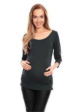 Pleats gravidbluse fra PeeKaBoo til dame fra MS StyleHaven, laget av Elastan; Viskose, farge Grå, størrelse S/M, med 45720 ermer, perfekt til casual; dress