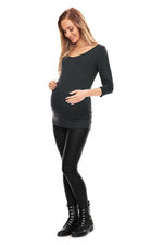 Pleats gravidbluse fra PeeKaBoo til dame fra MS StyleHaven, laget av Elastan; Viskose, farge Grå, størrelse L/XL, med 45720 ermer, perfekt til casual; dress