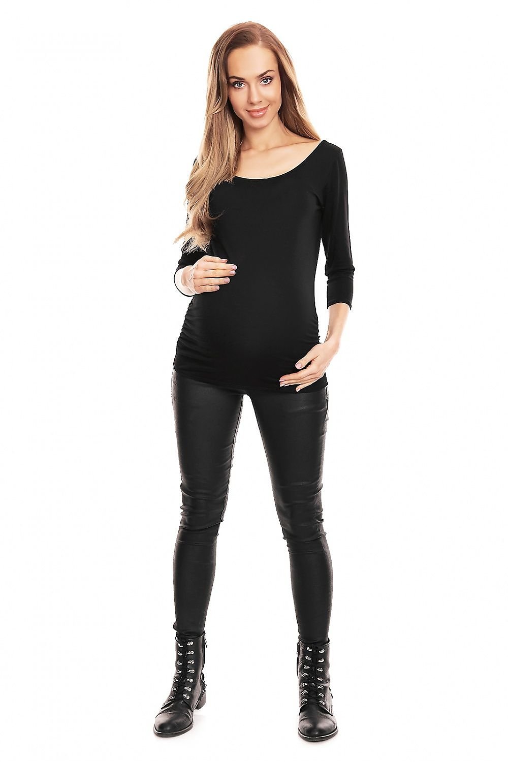 Pleats gravidbluse fra PeeKaBoo til dame fra MS StyleHaven, laget av Elastan; Viskose, farge Svart, størrelse L/XL, med 45720 ermer, perfekt til casual; dress