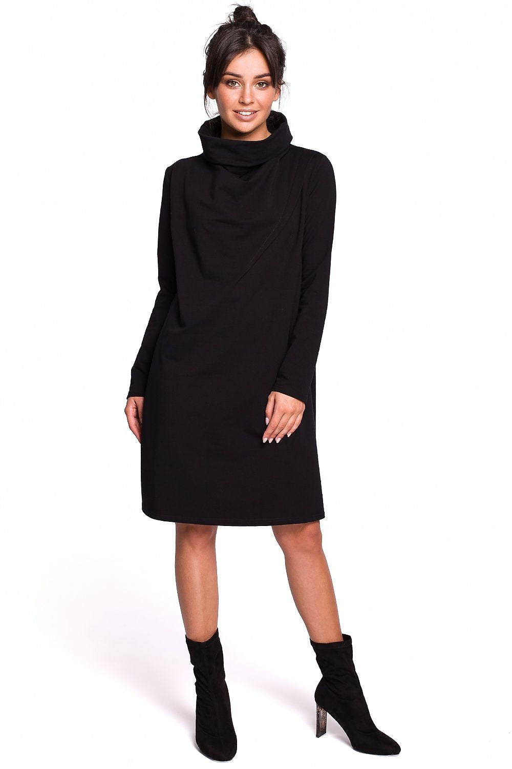 Dagskjole BeWear til dame fra MS StyleHaven, laget av polyester, farge Svart, størrelse s, med long ermer, midi lengde, kjolestil a-line, perfekt til dress