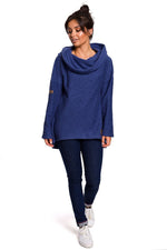 Varm asymmetrisk genser fra BeWear til dame fra MS StyleHaven, laget av Bomull; polyester, farge Marineblå, størrelse M, med long ermer, perfekt til dress