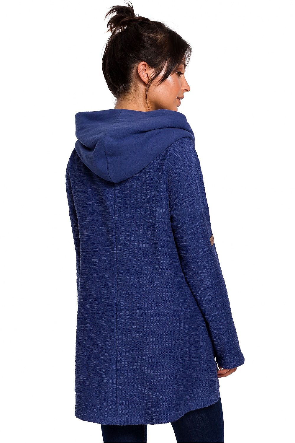 Varm asymmetrisk genser fra BeWear til dame fra MS StyleHaven, laget av Bomull; polyester, farge Marineblå, størrelse L, med long ermer, perfekt til dress