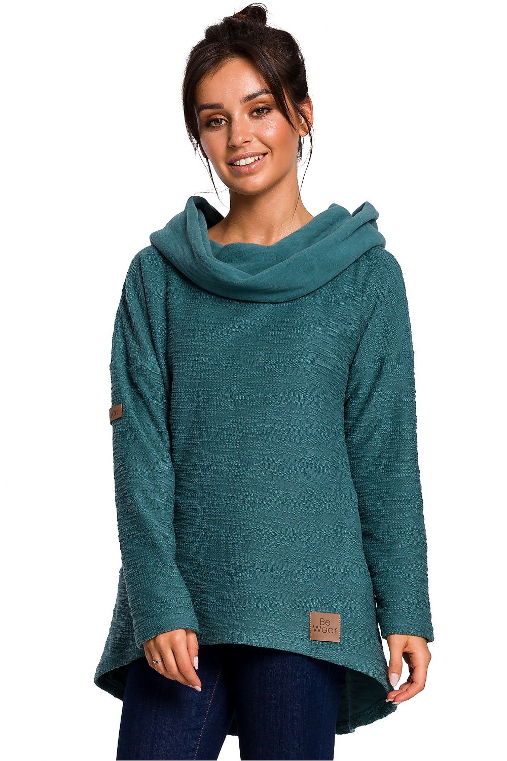 Varm asymmetrisk genser fra BeWear til dame fra MS StyleHaven, laget av Bomull; polyester, farge Rosa, størrelse M, med long ermer, perfekt til dress