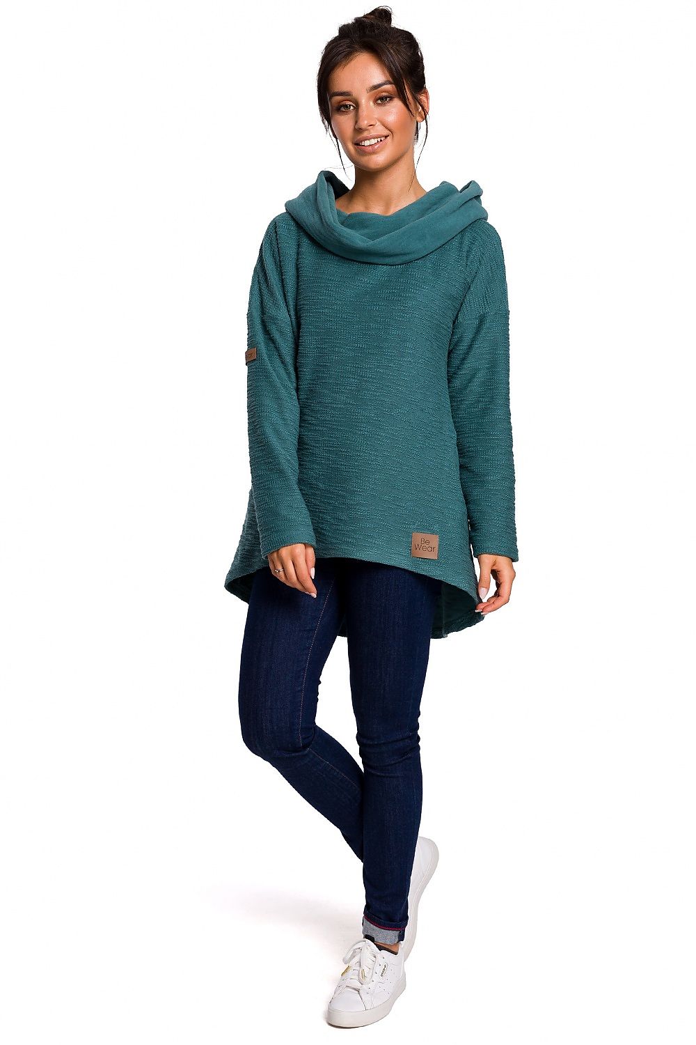 Varm asymmetrisk genser fra BeWear til dame fra MS StyleHaven, laget av Bomull; polyester, farge Rosa, størrelse L, med long ermer, perfekt til dress