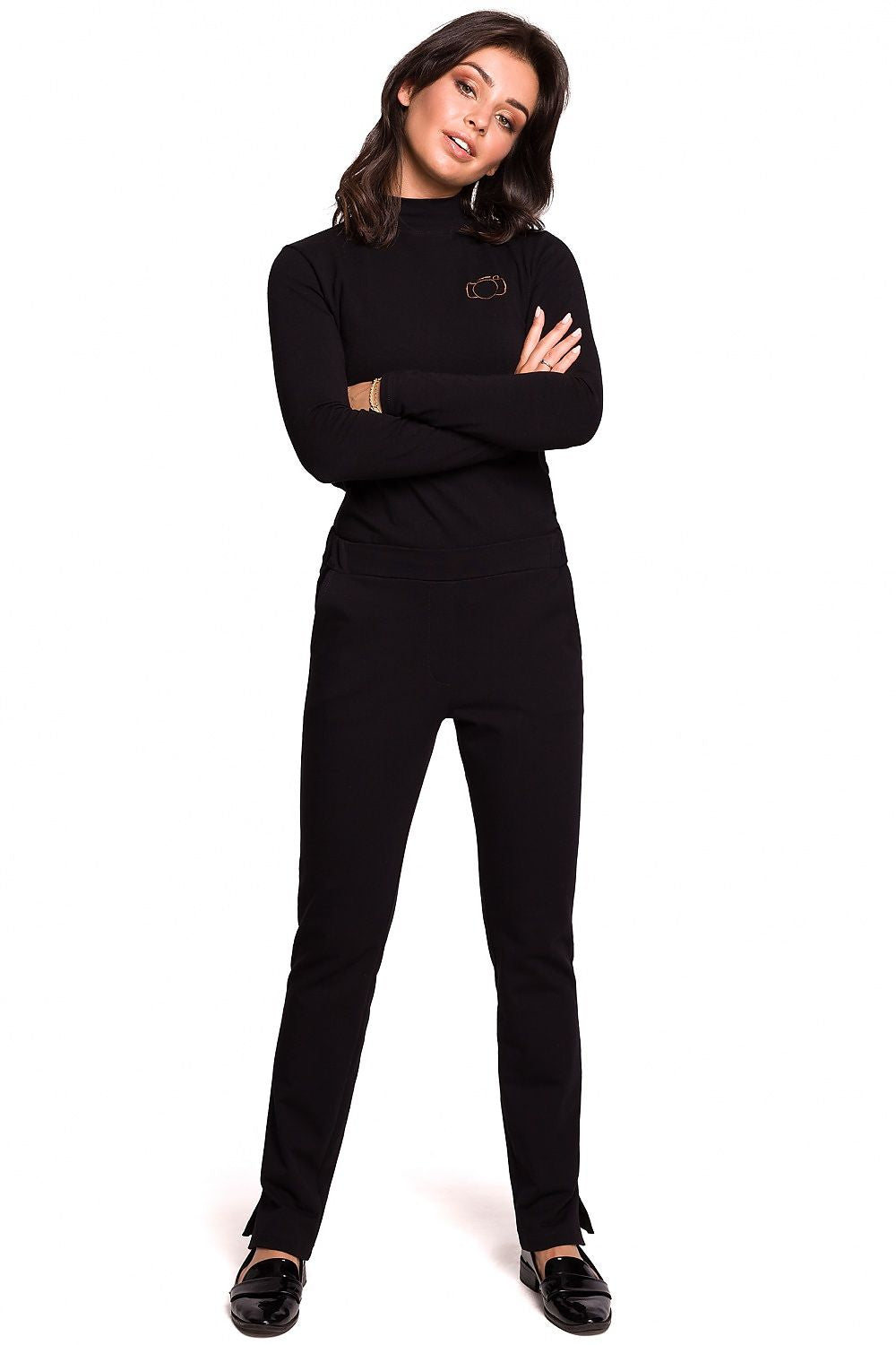 Rette bomullsbukser med sidespalter - BeWear til dame fra MS StyleHaven, laget av Bomull, farge Svart, størrelse s, med long ermer, bukselengde long, perfekt til dress