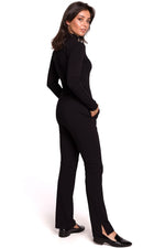 Rette bomullsbukser med sidespalter - BeWear til dame fra MS StyleHaven, laget av Bomull, farge Svart, størrelse M, med long ermer, perfekt til dress