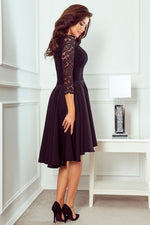 Nicolle asymmetrisk blondekjole – elegant og flytende kjole for spesielle anledninger til dame fra MS StyleHaven, laget av Viskose; polyester, farge Rød, størrelse L, med 3-4; long ermer, perfekt til casual; dress