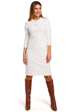 Dagkjole Stylove til dame fra MS StyleHaven, laget av Bomull, farge beige, størrelse s, med long ermer, midi; knee-1 lengde, kjolestil a-line, perfekt til dress