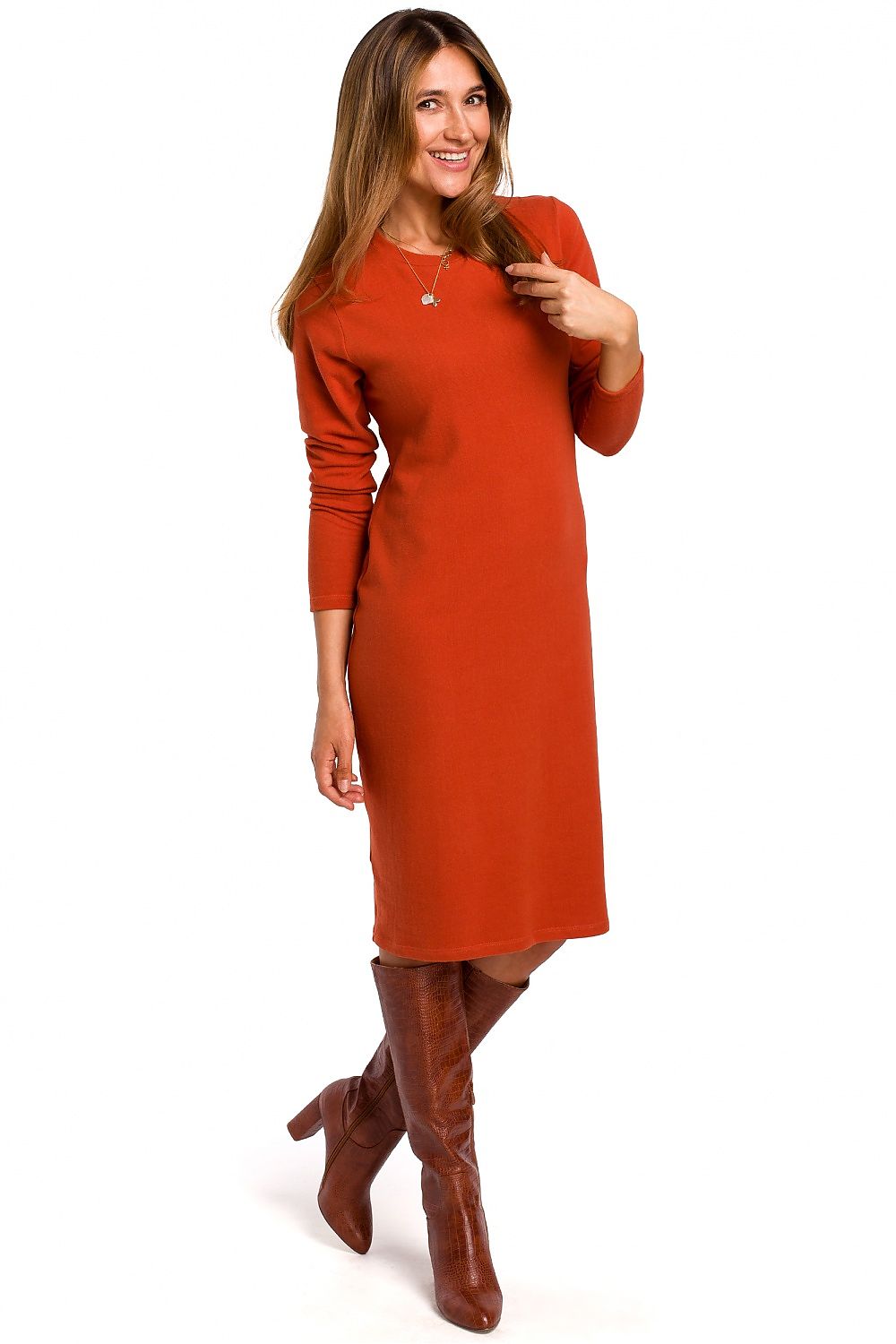 Dagkjole Stylove til dame fra MS StyleHaven, laget av Bomull, farge beige, størrelse XXL, med long ermer, perfekt til dress