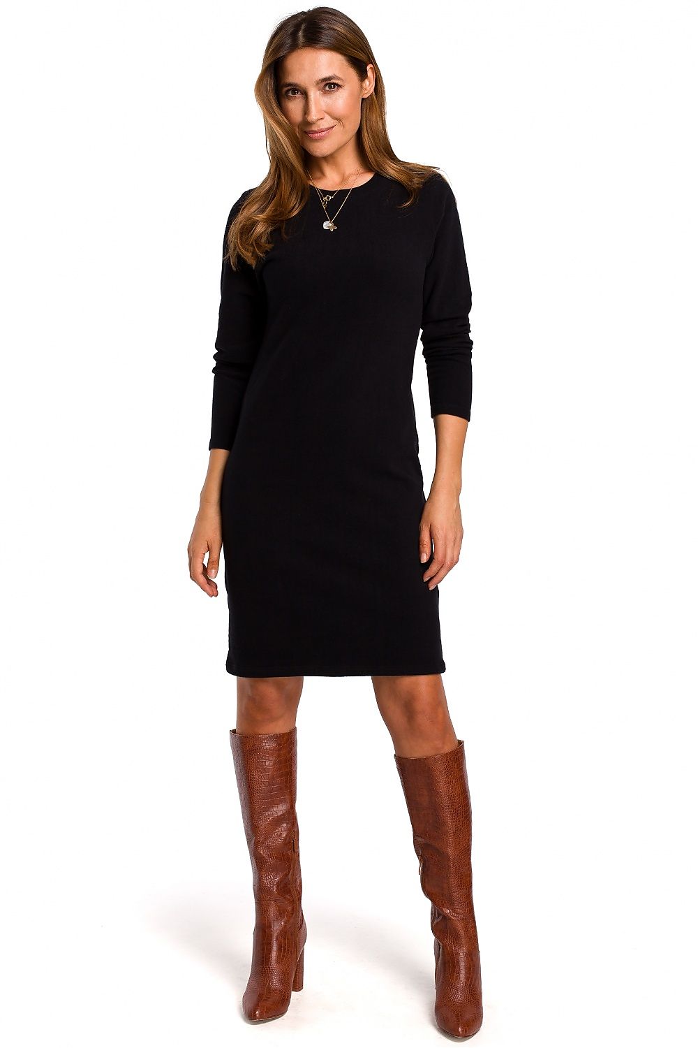 Dagkjole Stylove til dame fra MS StyleHaven, laget av Bomull, farge Blå, størrelse XL, med long ermer, perfekt til dress