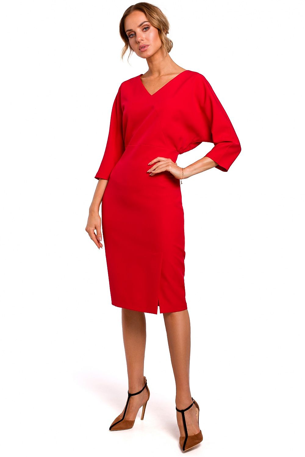 Uforet Dagkjole Moe til dame fra MS StyleHaven, laget av polyester, farge Rød, størrelse s, med 45720 ermer, knee lengde, kjolestil pencil, perfekt til casual; dress