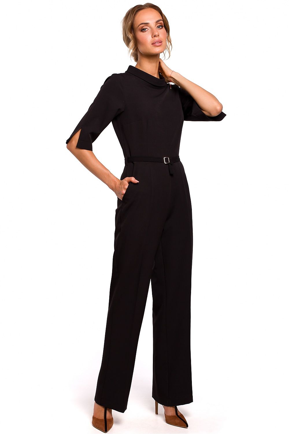 Rett ben Jumpsuit - Moe til dame fra MS StyleHaven, laget av polyester, farge Svart, størrelse s, med 45720 ermer, perfekt til casual; dress