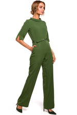 Rett ben Jumpsuit - Moe til dame fra MS StyleHaven, laget av polyester, farge Rød, størrelse M, med 45720 ermer, perfekt til casual; dress