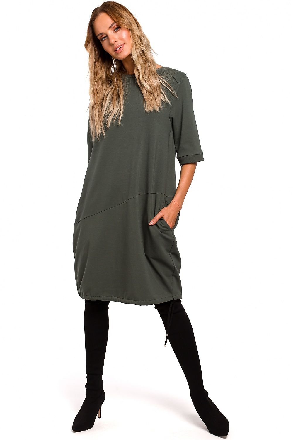 Stretch Oversized Dagkjole Moe til dame fra MS StyleHaven, laget av Bomull; Elastan-1, farge Brun, størrelse L, med 45720 ermer, perfekt til casual; dress