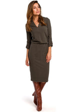 Dagkjole Stylove til dame fra MS StyleHaven, laget av Bomull, farge beige, størrelse L, med lang ermer, perfekt til dress