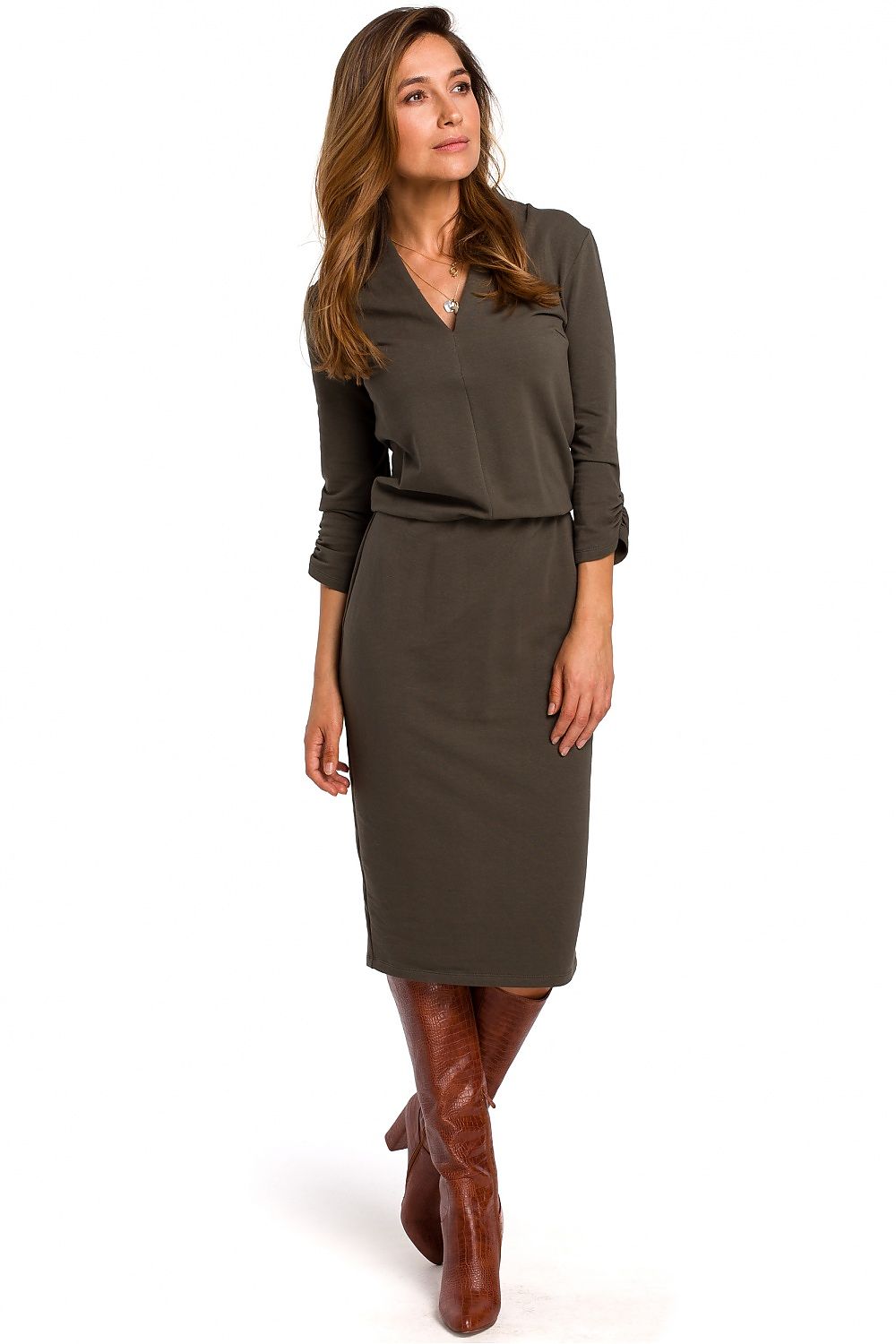 Dagkjole Stylove til dame fra MS StyleHaven, laget av Bomull, farge beige, størrelse L, med lang ermer, perfekt til dress