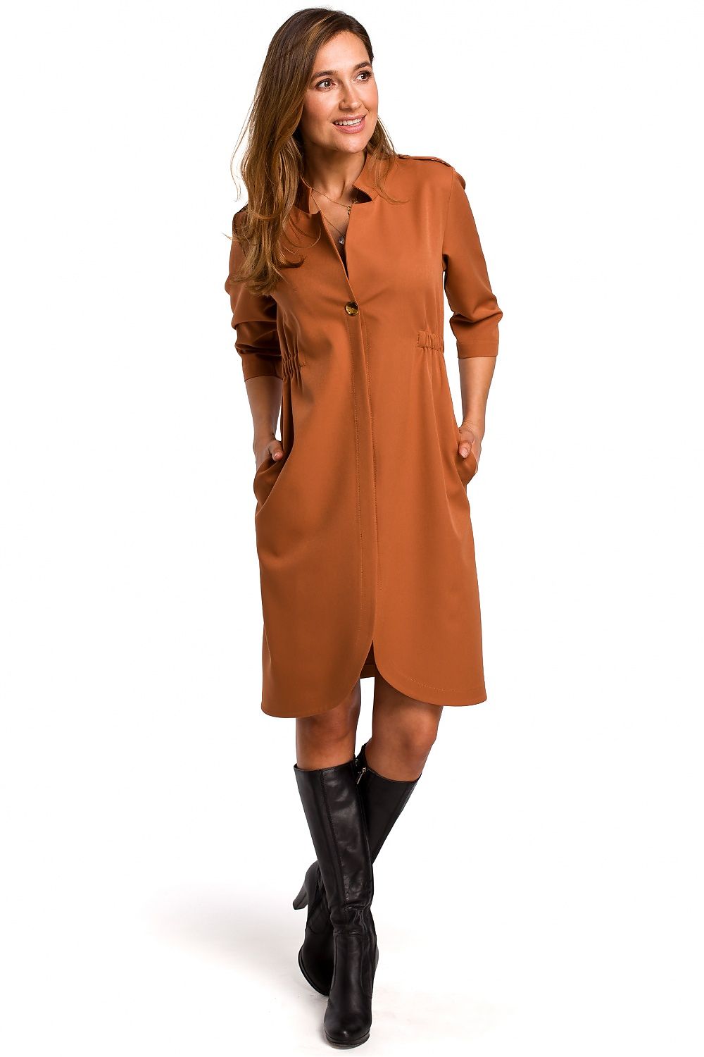 Dagkjole Stylove til dame fra MS StyleHaven, laget av polyester, farge Marineblå, størrelse XXL, med lang ermer, perfekt til dress