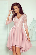 Nicolle asymmetrisk blondekjole – elegant og flytende kjole for spesielle anledninger til dame fra MS StyleHaven, laget av Viskose; polyester, farge Rød, størrelse XL, med 3-4; long ermer, perfekt til casual; dress