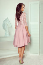 Nicolle asymmetrisk blondekjole – elegant og flytende kjole for spesielle anledninger til dame fra MS StyleHaven, laget av Viskose; polyester, farge Rød, størrelse XXXL, med 3-4; long ermer, perfekt til casual; dress