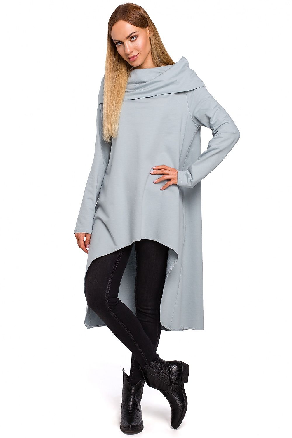 Bomull Tunika - Moe til dame fra MS StyleHaven, laget av Bomull, farge Blå, størrelse S/M, med long ermer, perfekt til casual; dress