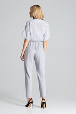 Elegant rød jumpsuit med brokade / Figl til dame fra MS StyleHaven, laget av polyester, farge Grå, størrelse M, med short ermer, perfekt til casual; dress