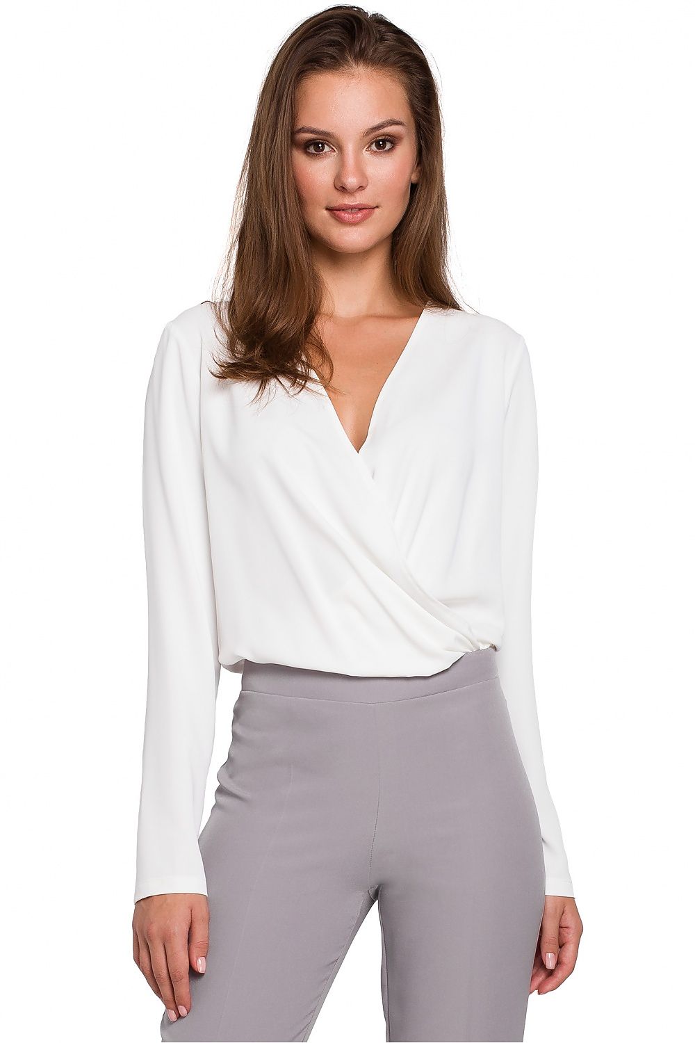 Bluse Makover til dame fra MS StyleHaven, laget av polyester; Elastan, farge beige, størrelse s, med long ermer