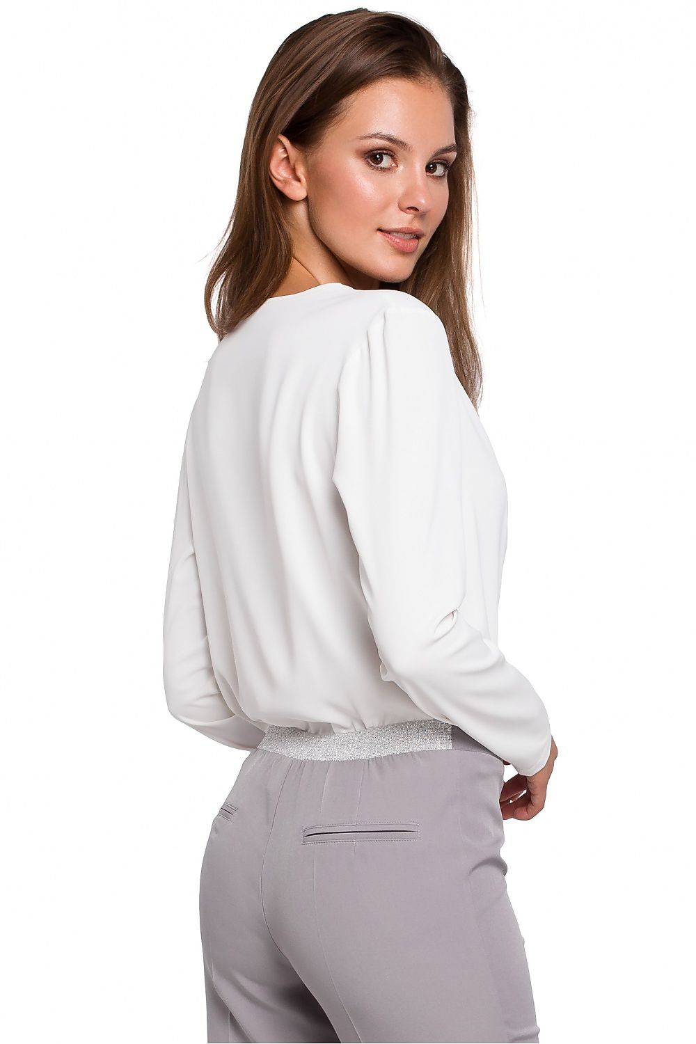 Bluse Makover til dame fra MS StyleHaven, laget av polyester; Elastan, farge beige, størrelse M, med long ermer