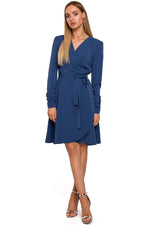 Feminin Dagkjole Moe til dame fra MS StyleHaven, laget av polyester, farge Blå, størrelse s, med long ermer, midi lengde, kjolestil a-line, perfekt til casual; dress
