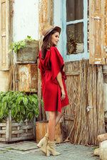 Sofia Day kjole til dame fra MS StyleHaven, laget av polyester, farge Blå, størrelse 2XL/3XL, med short ermer, perfekt til casual; dress