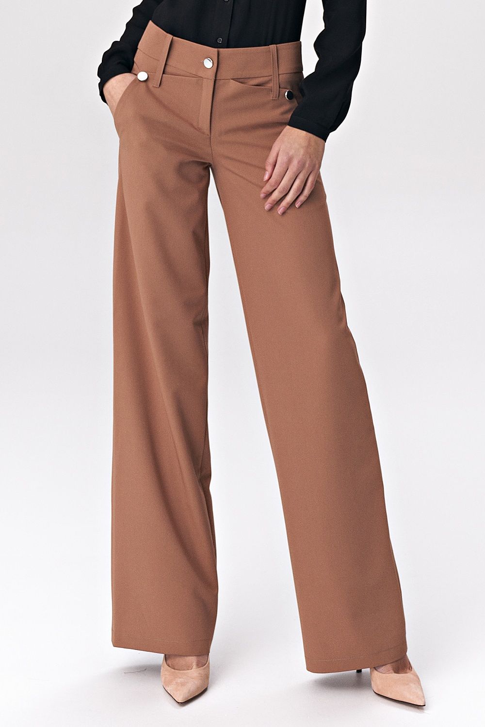 Damebukser Nife til dame fra MS StyleHaven, laget av polyester; Viskose, farge Brun, størrelse 34, med long ermer, bukselengde long, perfekt til casual; dress