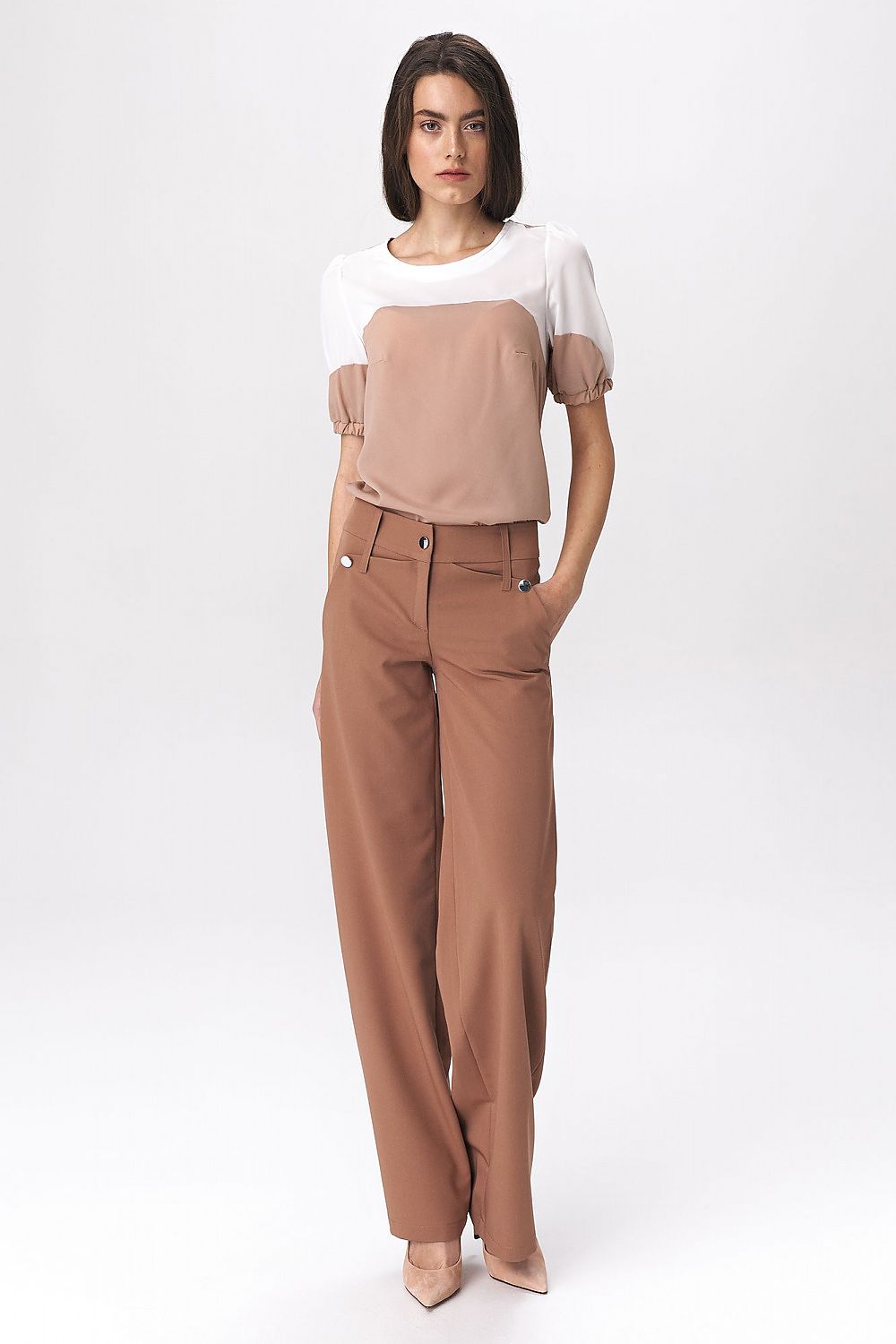 Damebukser Nife til dame fra MS StyleHaven, laget av polyester; Viskose, farge Brun, størrelse 36, med long ermer, perfekt til casual; dress
