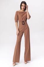 Cold shoulder jumbsuit / Nife til dame fra MS StyleHaven, laget av polyester; Viskose; Elastan-1, farge Brun, størrelse 34, med long ermer, bukselengde long, perfekt til casual; dress