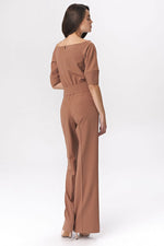 Cold shoulder jumbsuit / Nife til dame fra MS StyleHaven, laget av polyester; Viskose; Elastan-1, farge Brun, størrelse 36, med long ermer, perfekt til casual; dress